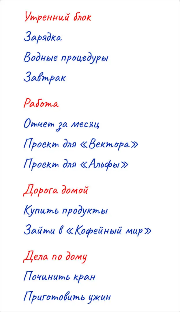Пример блочного расписания на бумаге