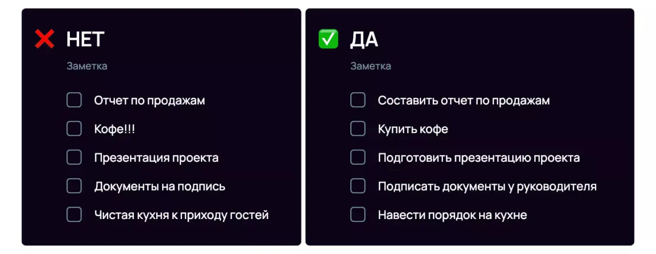 Начинайте задачу с глагола