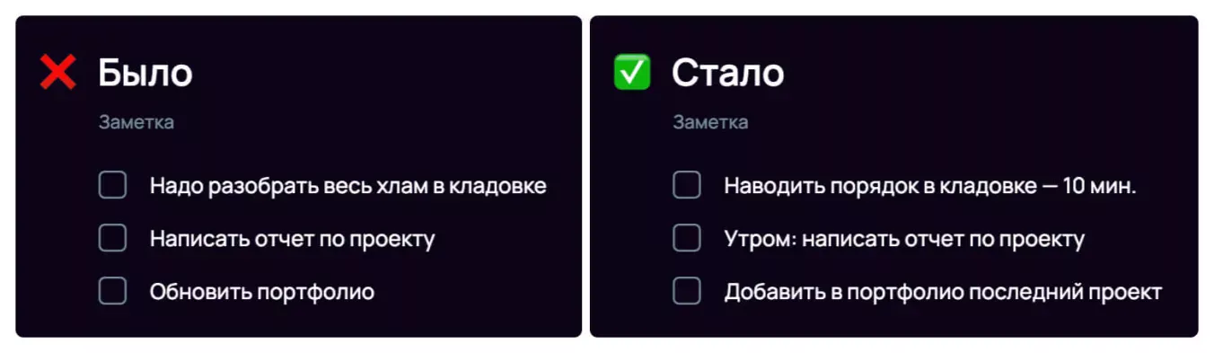 Если задачи откладывается, измените ее формулировку