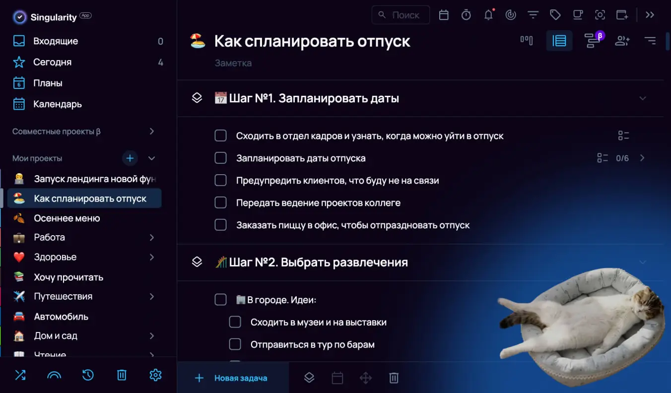 Подробный чек-лист в виде проекта в Сингулярити