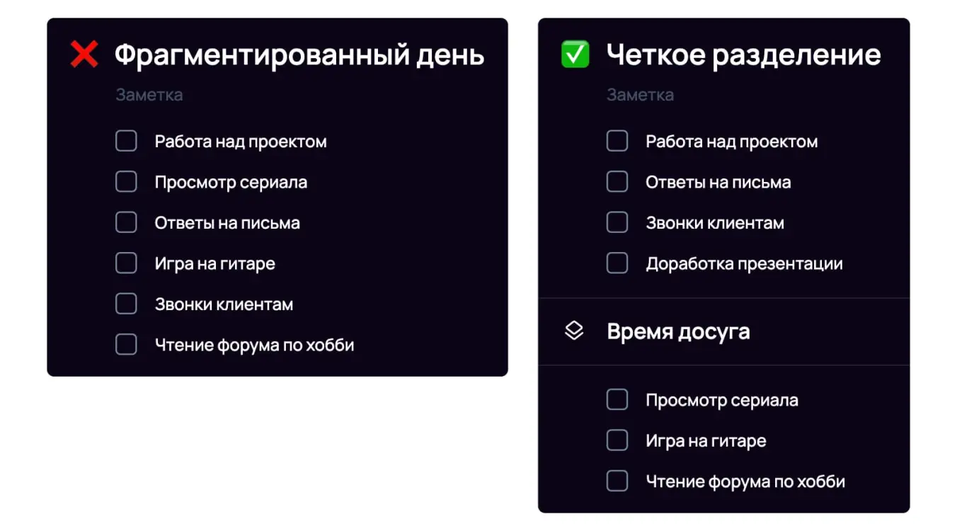 Правило продуктивного дня: разделение работы и посторонних занятий
