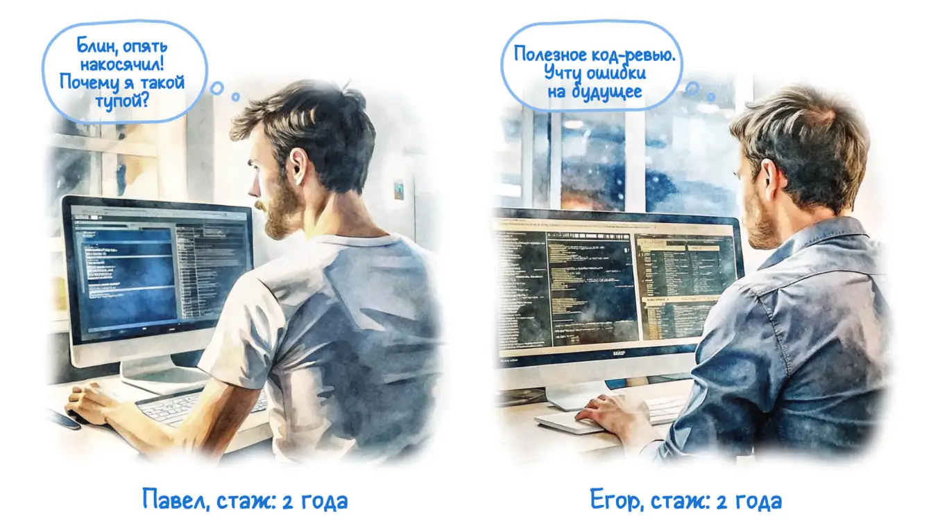 Программисты с разной самооценкой делают выводы после код-ревью