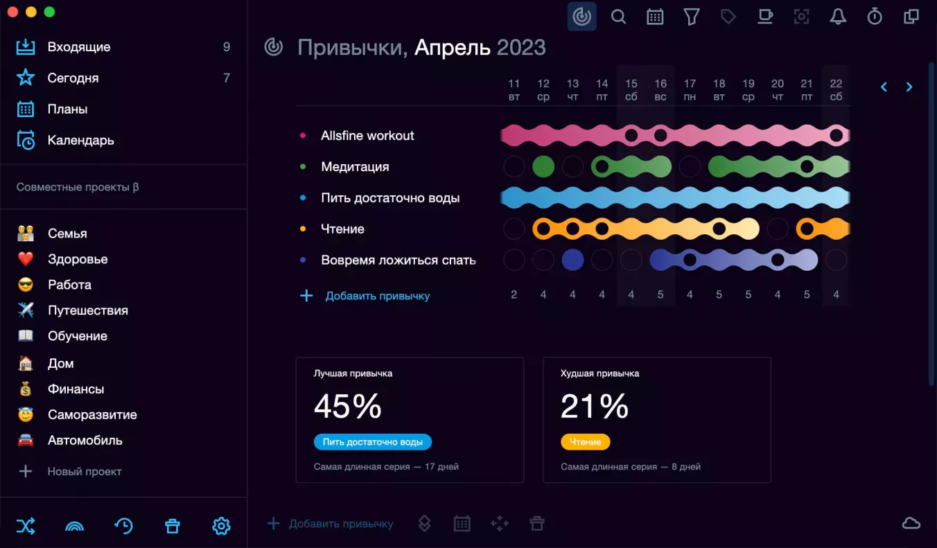 Трекер привычек в SingularityApp — ничего лишнего