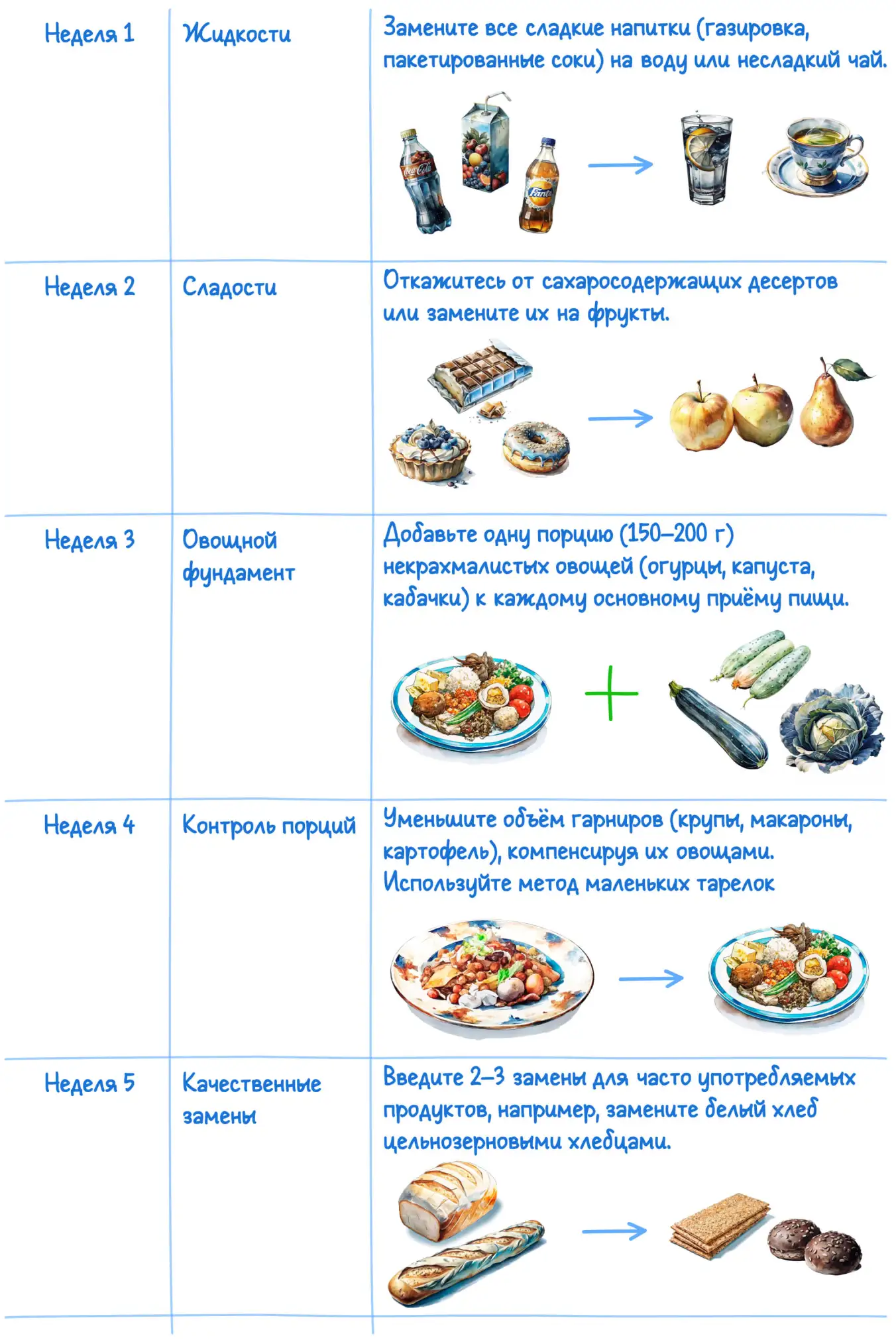 Пример плана постепенно перехода на диету