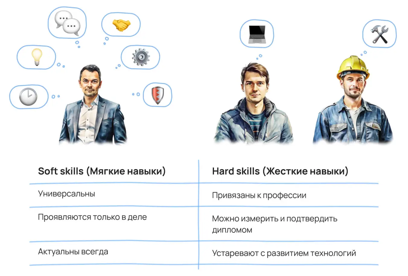 Софт скиллс и хард скиллс: визуальное сравнение гибких и профессиональных навыков