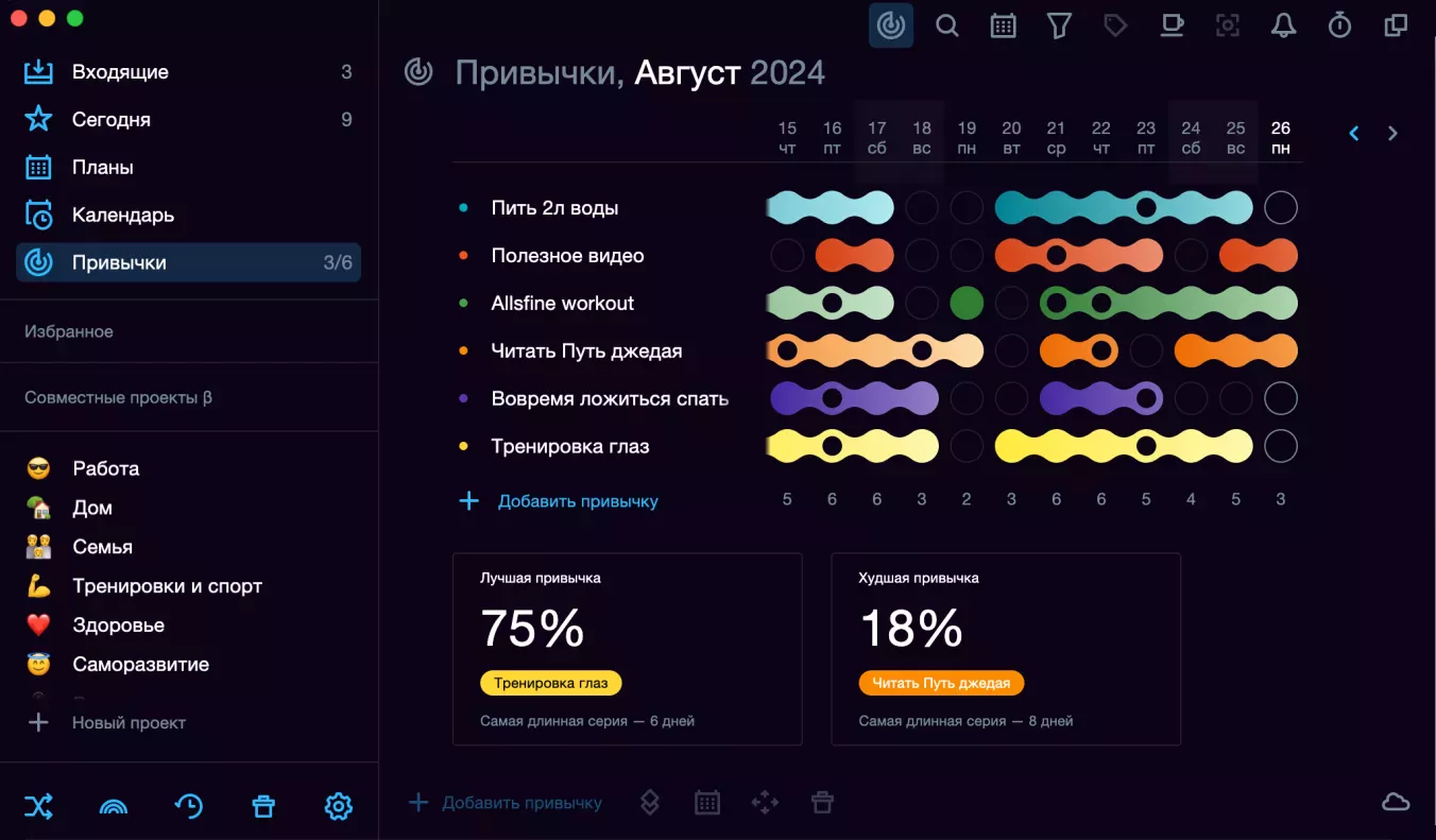 Бесплатный трекер привычек в SingularityApp