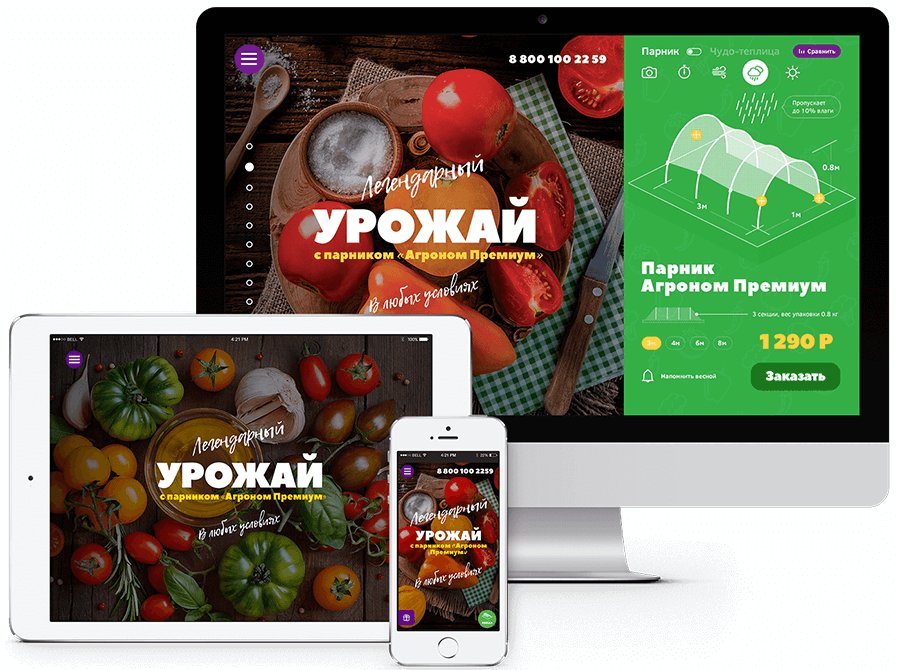 <p><b>Сайт адаптивен вдоль и поперёк — можно зайти и заказать чудотеплицу или парник с любого устройства.</b></p><p>Очень актуальное предложение для этого снежного лета :)</p>